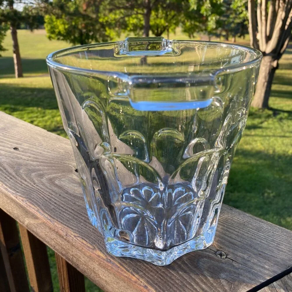 JAVIT CAMEO CRYSTAL ICE BUCKET Clear 64oz 2Qt 1982 #J258 Vintage USA
